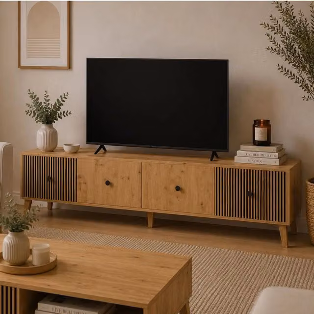 Lileza, Mobile Porta tv 2 Ripiani, 180x42x45h cm Marrone Rovere Nodi