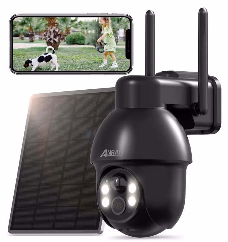 Telecamera di sicurezza esterna da 5MP, Full HD, alimentata a energia solare, con visione notturna a colori