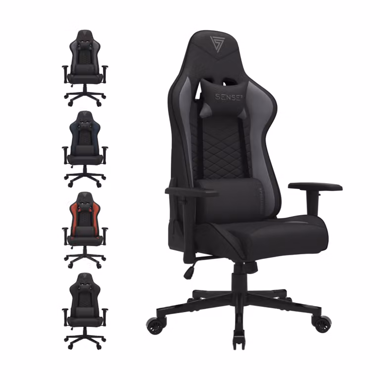Sedia da gaming SENSE7 Spellcaster in tessuto nero-grigio - Sedia da ufficio ergonomica, sedia da scrivania per PC, sedia da gaming, portata 150 kg, braccioli 2D, reclinabile a 160°, poltrona direzionale