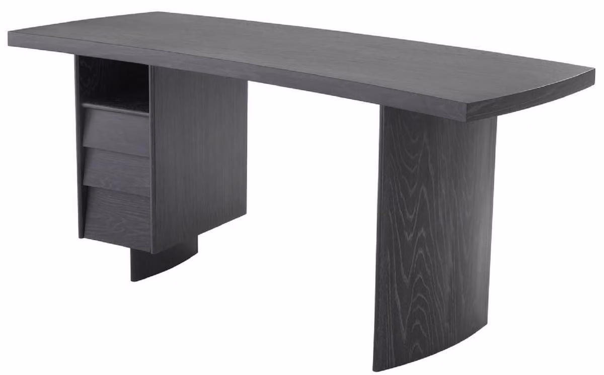 Casa Padrino scrivania in legno massello con piano curvo grigio antracite 170 x 70 x h. 78,5 cm - Scrivania per ufficio - Scrivania per computer - Mobili per ufficio
