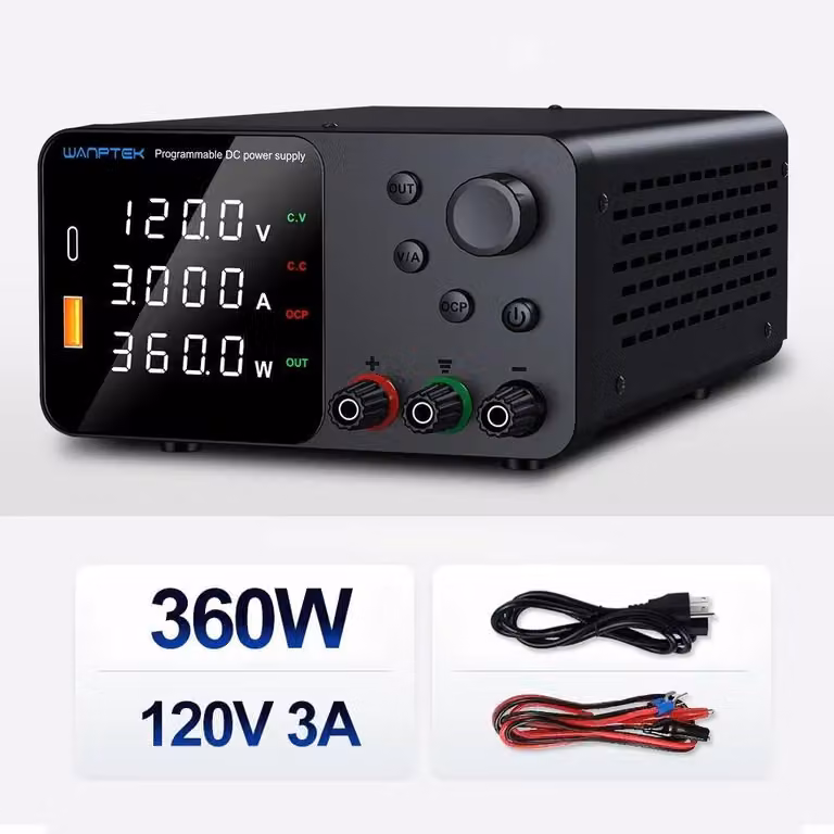Alimentatore da laboratorio - Alimentatore DC regolabile - 0–120V 0–3A - Tensione e corrente stabilizzate - Uscita USB per la ricarica - Spina di tipo EU