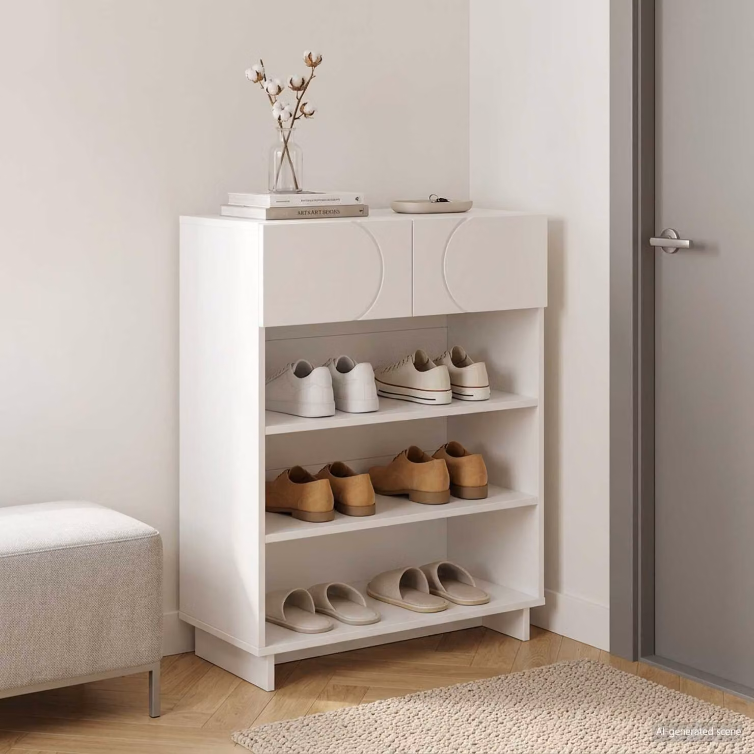 Scarpiera moderna vidaXL in legno MDF bianco con ante e ripiani L/P/H: 73 x 38 x 87,5 cm
