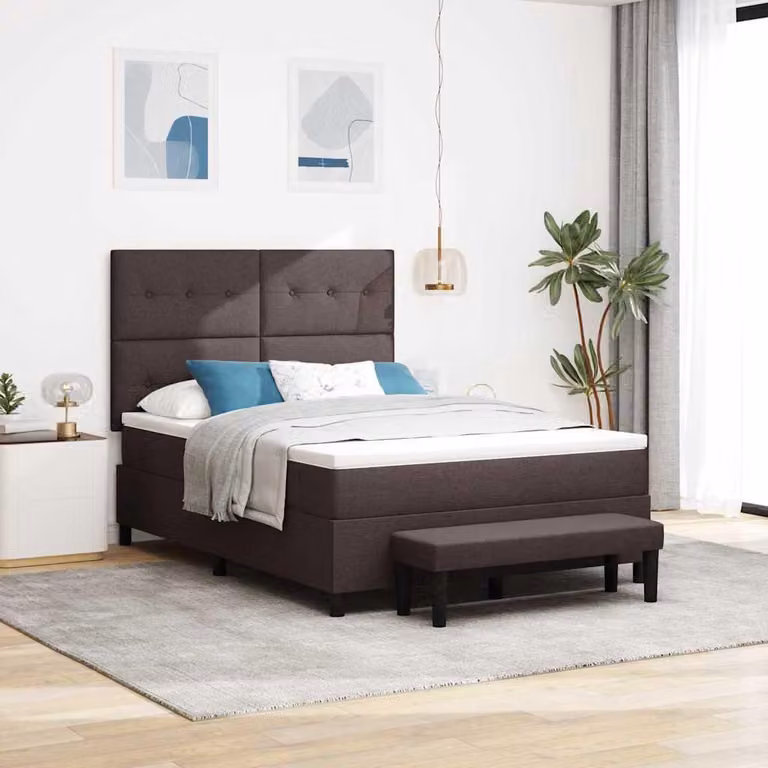 Maison Exclusive - Letto boxspring con testiera, marrone scuro, 140 x 190 cm, rivestimento in tessuto