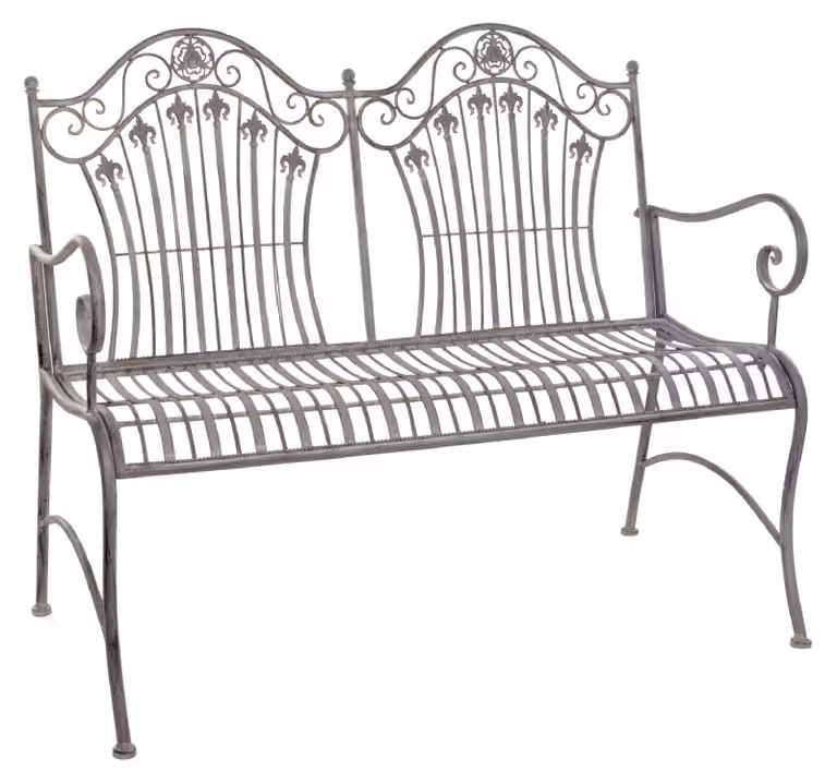 Panchina da giardino Moritz 113 cm in metallo, 2 posti, grigio antico - Resistente alle intemperie, per giardino, terrazza, balcone, stile rustico