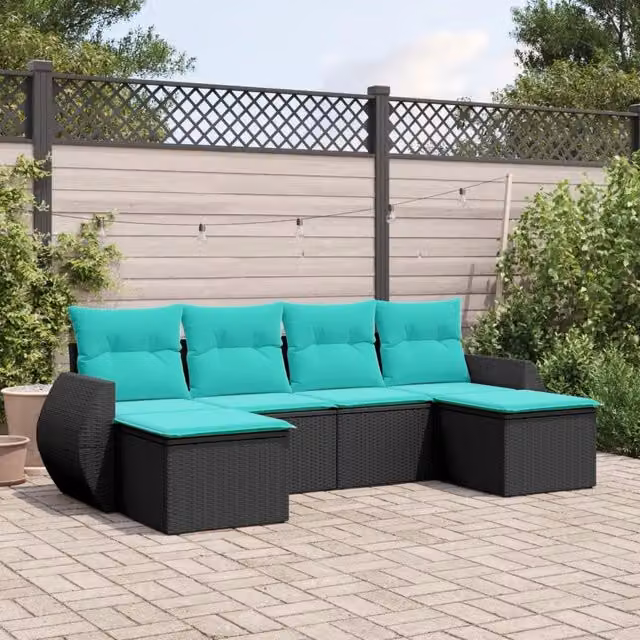 Set Divani da Giardino 6 pz con Cuscini Nero in Polyrattan 3221716
