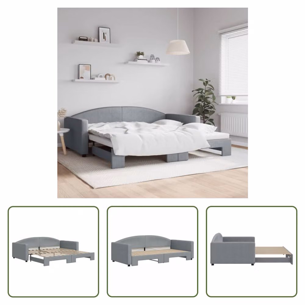 The Living Store letto da giorno allungabile grigio chiaro 100x200 cm tessuto
