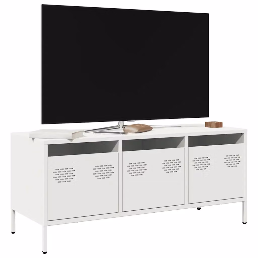 Mobile TV Bianco in Acciaio Laminato a Freddo con Stile Industrial L: 101,5 cm, P: 39 cm, H: 43,5 cm – 2