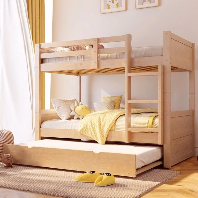Letto a castello trasformabile ¨C Minimal ¨C Legno 90x200cm con rete a doghe, scala e ringhiera di sicurezza