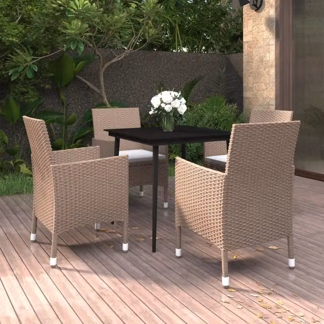 Set da Pranzo per Giardino 5 pz con Cuscini Polyrattan e Vetro 3099752