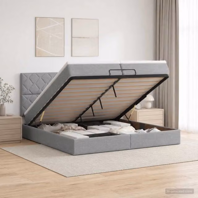 Letto con contenitore vidaXL in tessuto Grigio con illuminazione LED e porte USB, L/P/H: 200 x 200 x 204 cm