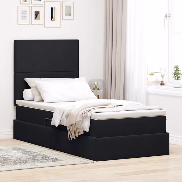 Letto con contenitore e illuminazione LED vidaXL in velluto nero con porta USB, L/P/H: 190 x 90 x 128 cm