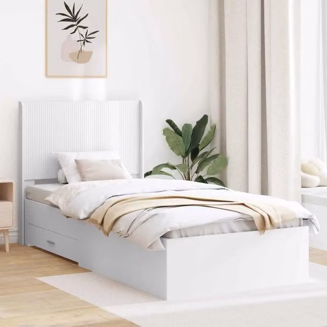 Struttura del letto con stoccaggio e testata Bianco 90 x 190 cm 3414157