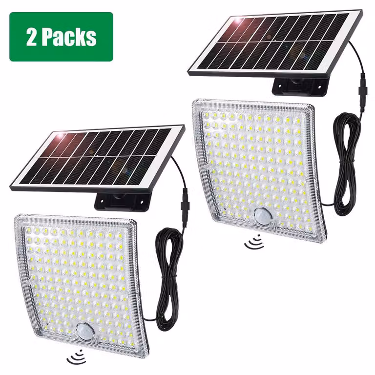 Lampade solari per esterni - Faretti a LED da parete - Confezione da 2 - Superficie curva - Sensore di movimento - Resistenti all'acqua (grado di protezione IP65) - Cavo di prolunga da 5 metri
