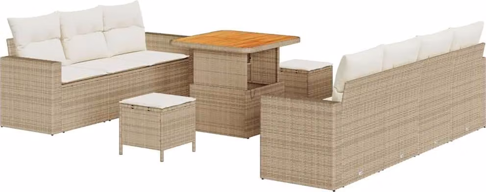 Set Divano da Giardino 10 pcs Beige polyrattan