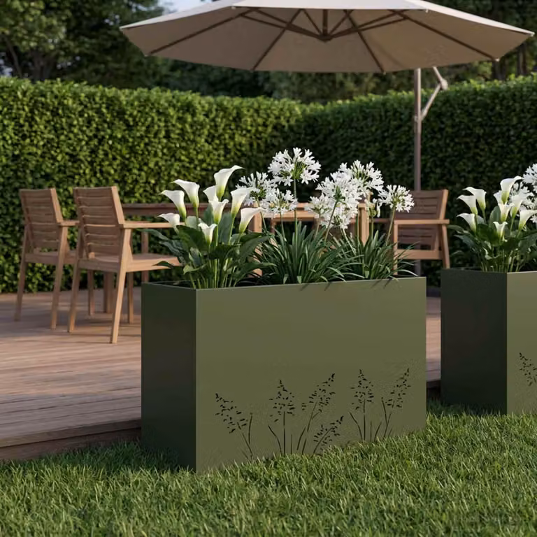 vidaXL Vaso da giardino in metallo Verde, L: 80 cm, P: 20 cm, H: 49 cm