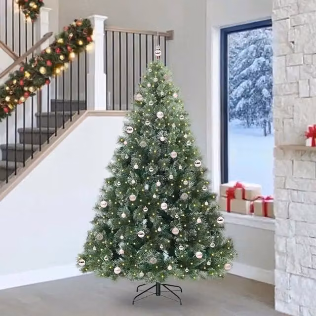 Albero di Natale artificiale moderno vidaXL verde con 300 LED luce bianca calda in PE e PVC, Altezza: 240 cm – 1