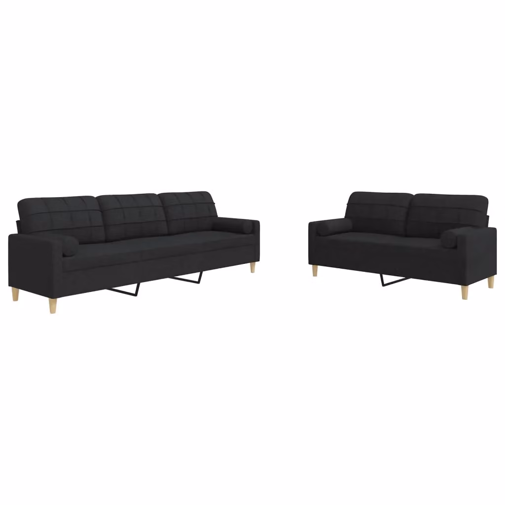 Set di Divani Moderni vidaXL in Tessuto Nero con Cuscini Decorativi e Struttura in Metallo per Soggiorno – 2