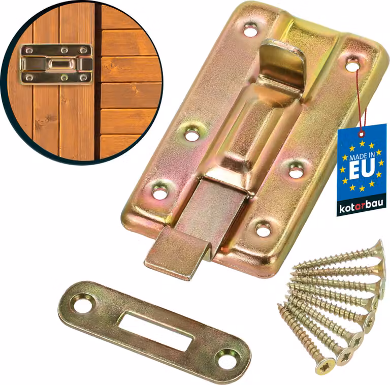 KOTARBAU® Catenaccio a manovella 80 mm con piastra di riscontro per porte zincato giallo zincato universale