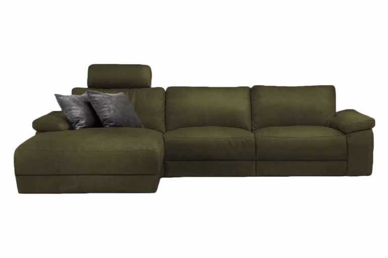 KAWOLA Divano LOLA divano angolare XL in tessuto verde muschio con funzione relax motorizzata recamiere sinistra
