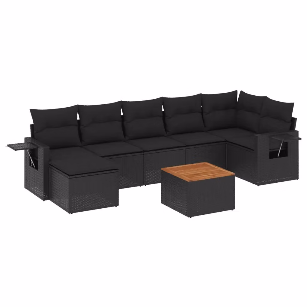 vidaXL Set Divani da Giardino a L in Polyrattan Nero con 8 Cuscini e Tavolino da Esterno – 2