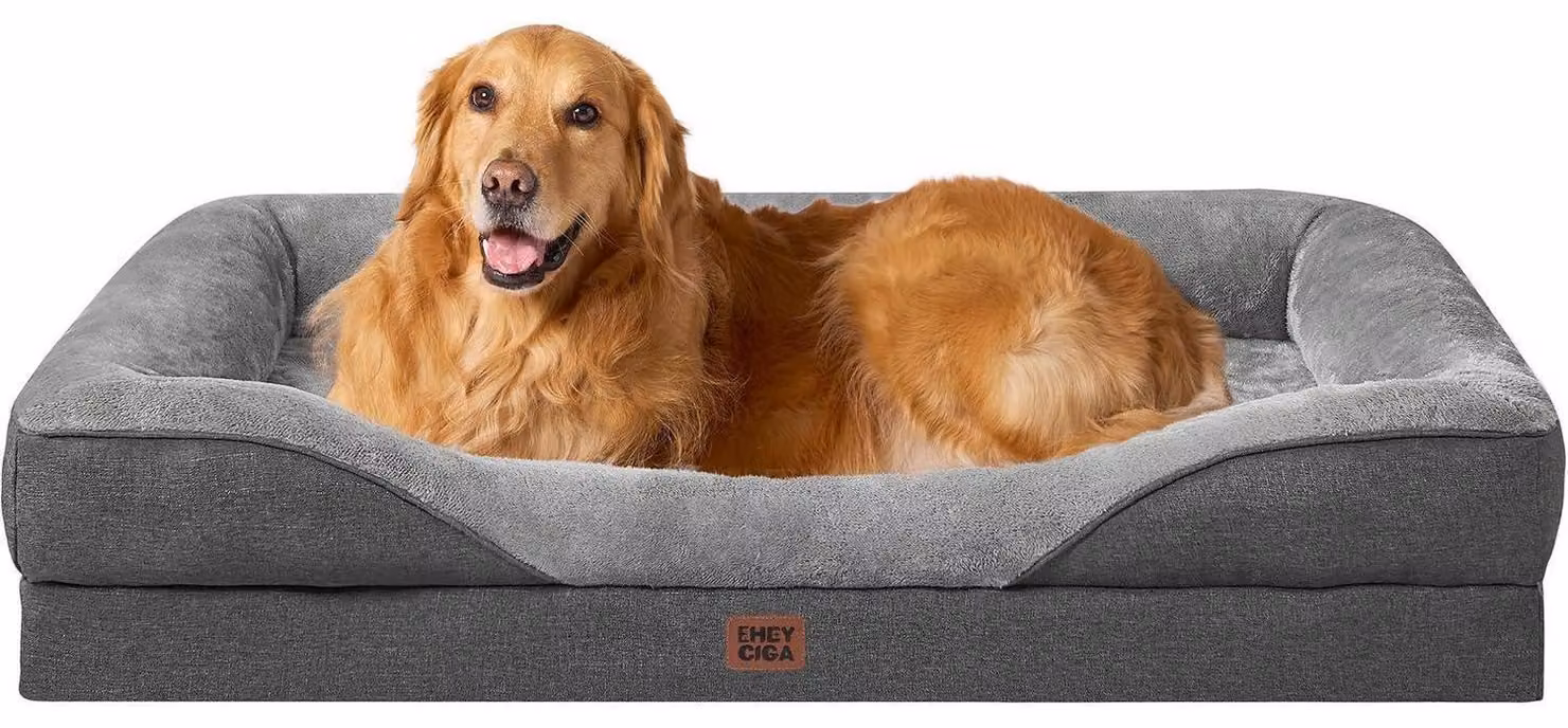 Cuccia ortopedica per cani con 4 bordi, dimensioni 106,5 x 76 cm, colore grigio