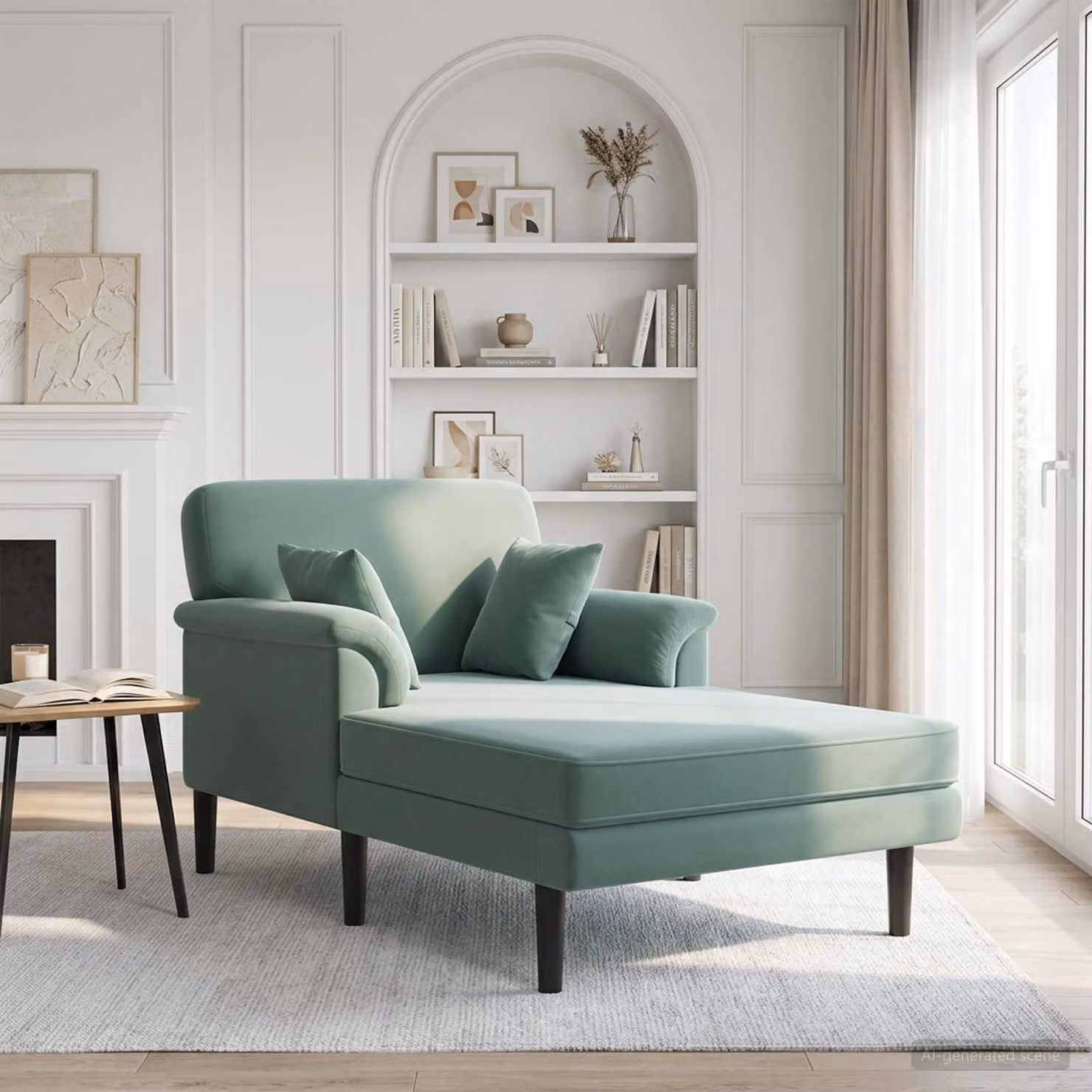 Chaise longue moderna vidaXL in velluto verde mare con cuscini e coperture rimovibili L/P/H: 174 x 101 x 90 cm