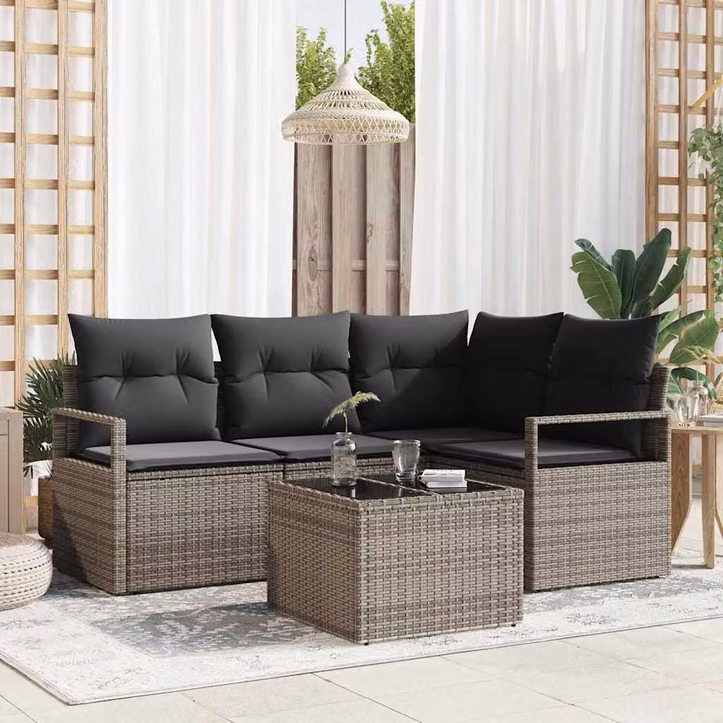 Maison Exclusive - Set di divani componibili, 5 pezzi, grigio chiaro, rattan sintetico