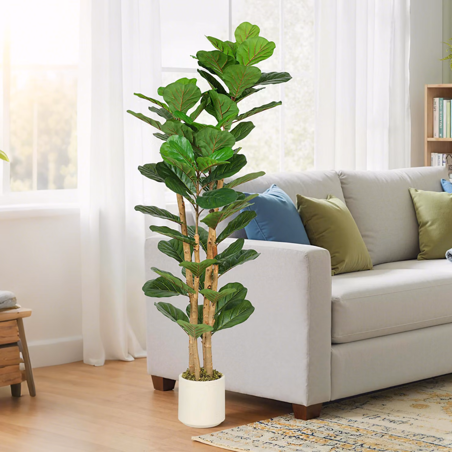 Pianta di Fico Artificiale Verde HOMCOM con Vaso in Cemento e Legno, H 150 x L 50 x P 50 cm – 2