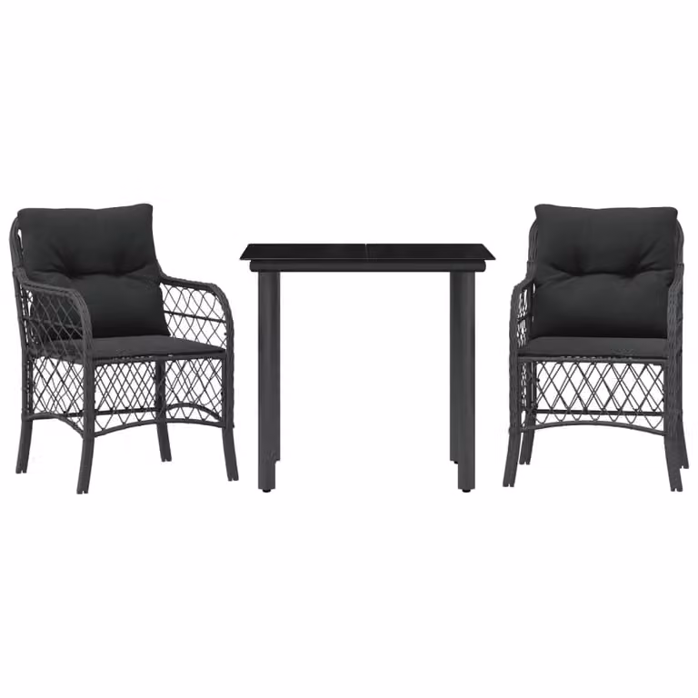 Set da Bistrò 3 pz con Cuscini Nero in Polyrattan