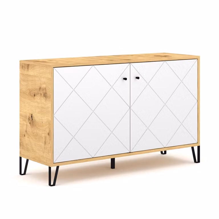 Cassettiera Bilbao 2D rovere Artisan - bianco opaco 123,4 cm