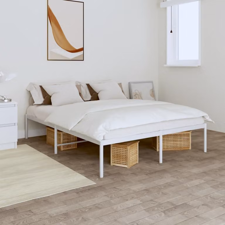 The Living Store Rete da letto in metallo bianco 150x200 cm