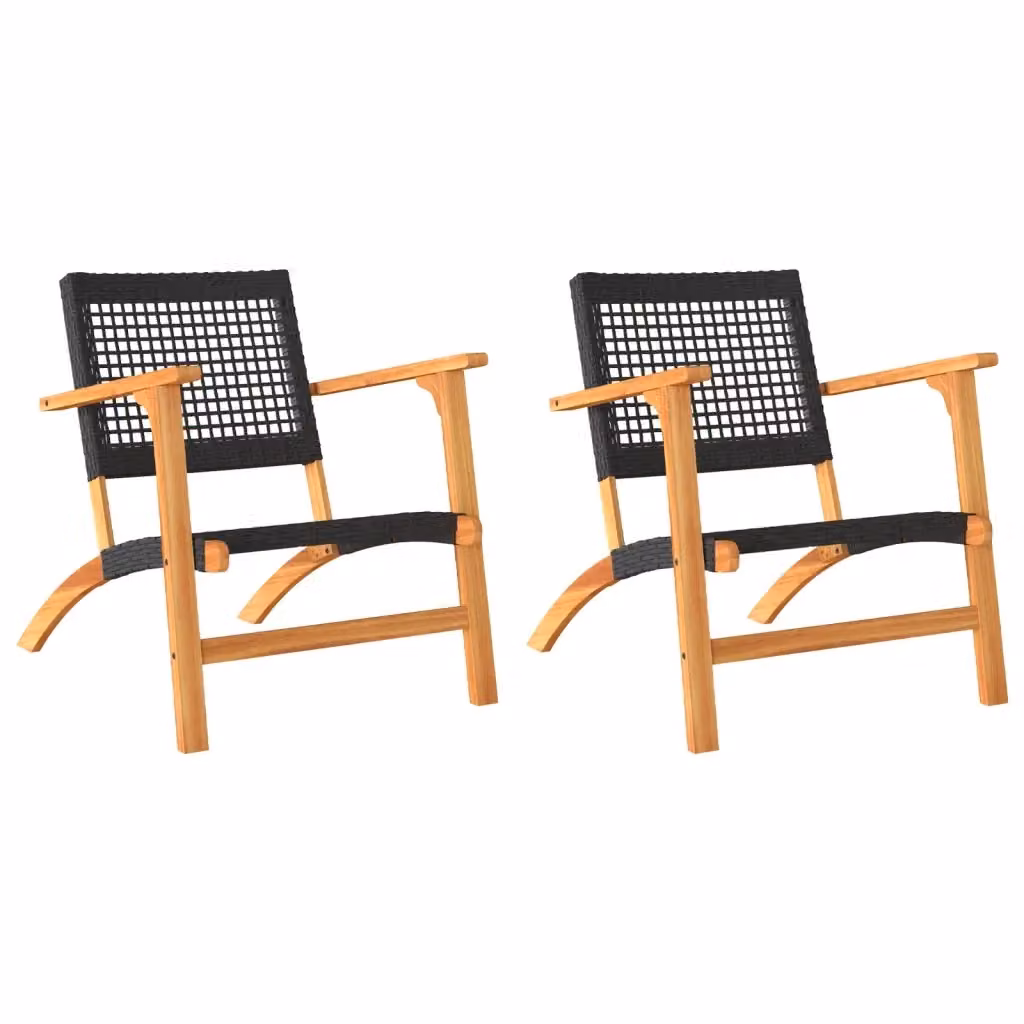 Set di 2 sedie da giardino vidaXL in polyrattan e legno di acacia nero e marrone con braccioli e design moderno resistente ai raggi UV – 2