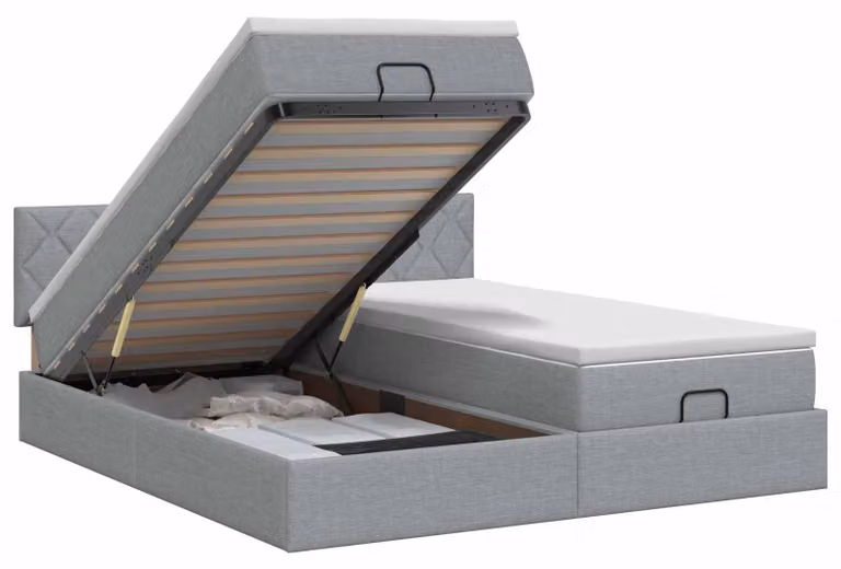 Divano letto ottomano con materasso e poggiatesta, 2 pezzi, tessuto color grigio chiaro