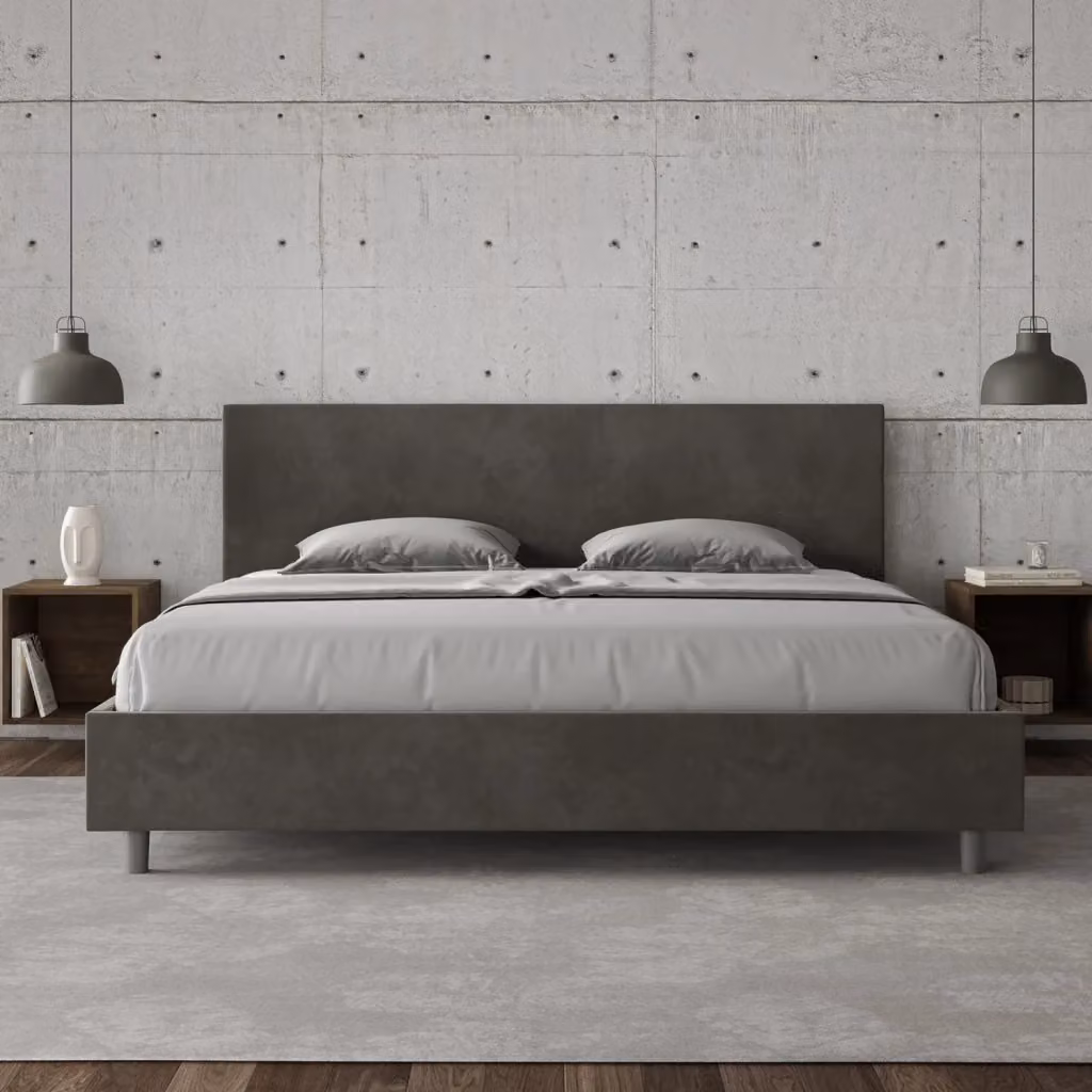 Letto matrimoniale king size con contenitore BS COM imbottito in microfibra grigio L: 200 cm, P: 212 cm, H: 106 cm – 2