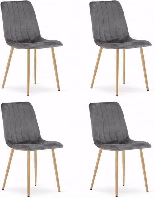 Set di 4 Sedie Lava in Velluto Grigio con Gambe in Metallo per Soggiorno e Sala da Pranzo KENDRA HOME