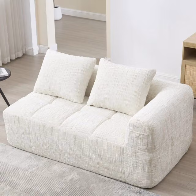 Divano comodo per 2 persone - Zephmum - Con cuscini, tasche laterali, beige