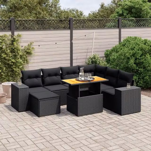 Set Divani da Giardino con Cuscini 8 pz Nero in Polyrattan 3275939