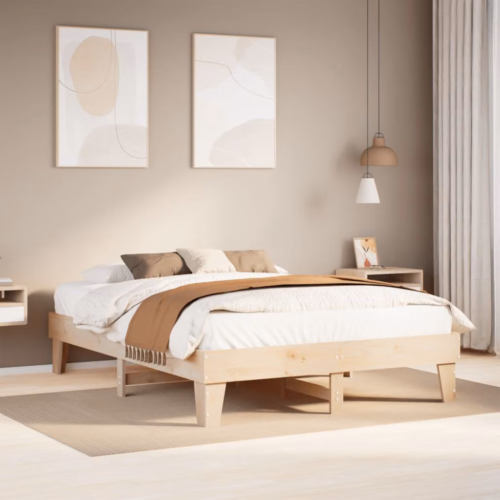 vidaXL Letto in legno massello di pino marrone stile rustico L/P/H: 203.5 x 153.5 x 36.0 cm