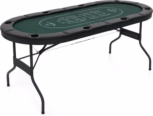Tavolo da poker ovale pieghevole 182 x 82 x 75 cm per 8 giocatori con braccioli imbottiti in stile moderno in feltro verde 20_0014041