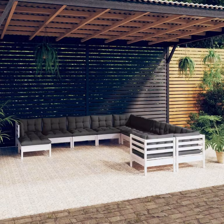 Maison Exclusive - Set Divani da Giardino 11 pz con Cuscini Legno di Pino Bianco