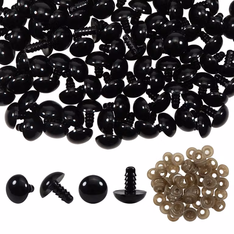 Occhi di sicurezza da 14 mm, confezione da 50 pezzi, neri, con anelli