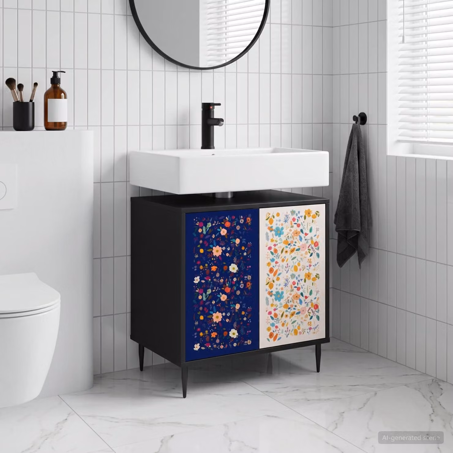 Mobile da bagno moderno vidaXL MAINZ Rovere Nero con ante a cerniera L: 60 cm, P: 40 cm, H: 61 cm