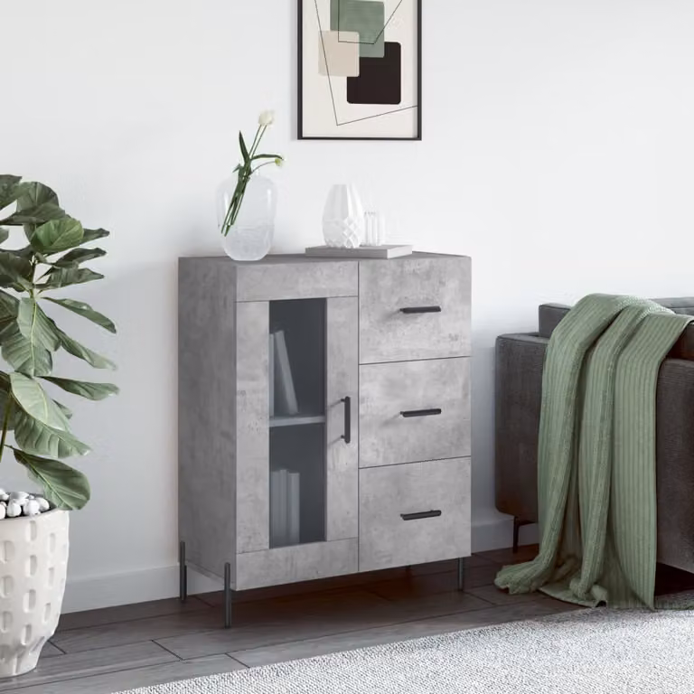 Credenza vidaXL in legno multistrato e metallo, colore grigio cemento, L: 69,5 cm, P: 34 cm, H: 90 cm