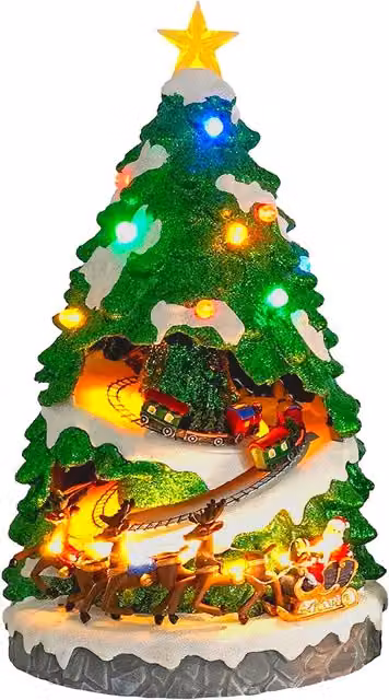 Villaggio di Natale con Albero in Miniatura Animato, Luci LED e Musica, Saint Joy, Multicolore, Verde e Oro, L/P/H: 40,0 x 22,0 x 23,0 cm