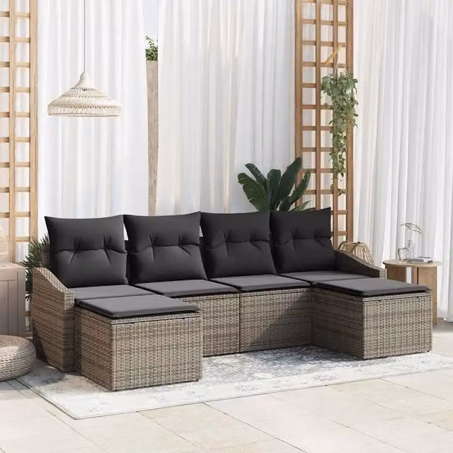 Set da Pranzo per Giardino 6 pz Grigio polyrattan 3355498