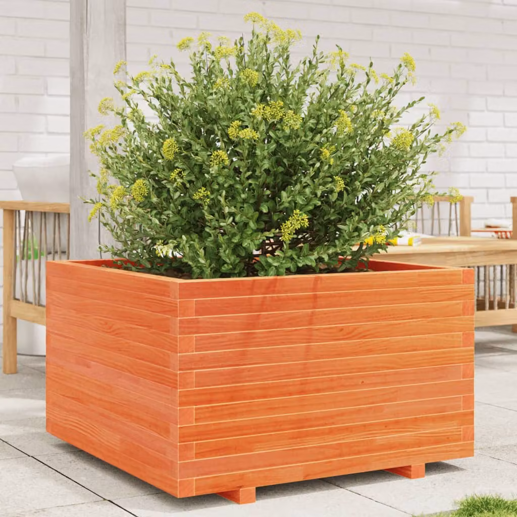 Fioriera da giardino vidaXL in legno di pino marrone con vasca, L: 80 cm, P: 80 cm, H: 49,5 cm