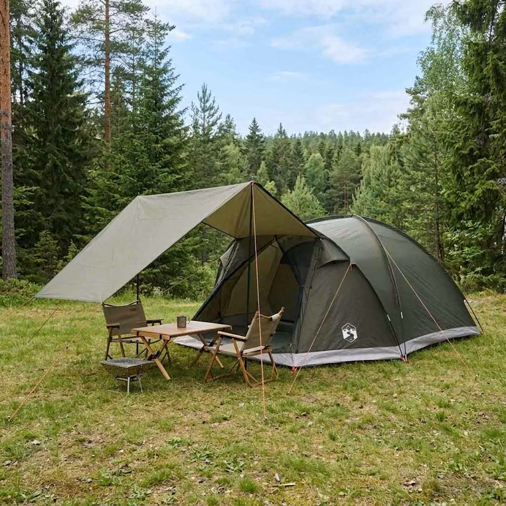 Tenda Capanna vidaXL per 6 persone in Poliestere e Acciaio, Verde militare