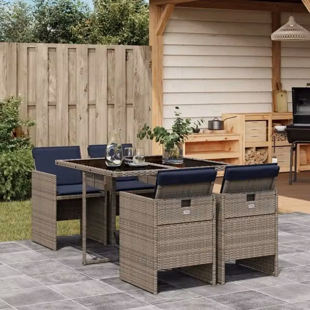 Set da pranzo da giardino da 5 pz con Cuscini Grigio 3277668
