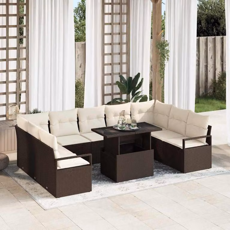 Maison Exclusive - Set di divani da giardino, 10 pezzi, color marrone, in rattan sintetico