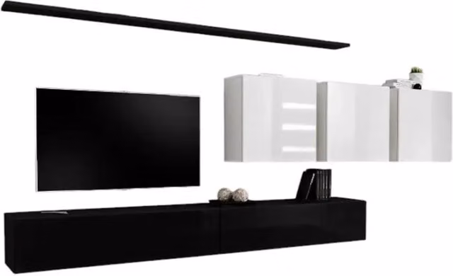 Set mobile soggiorno SWITCH VII – Nero e bianco lucido – Design sospeso e moderno